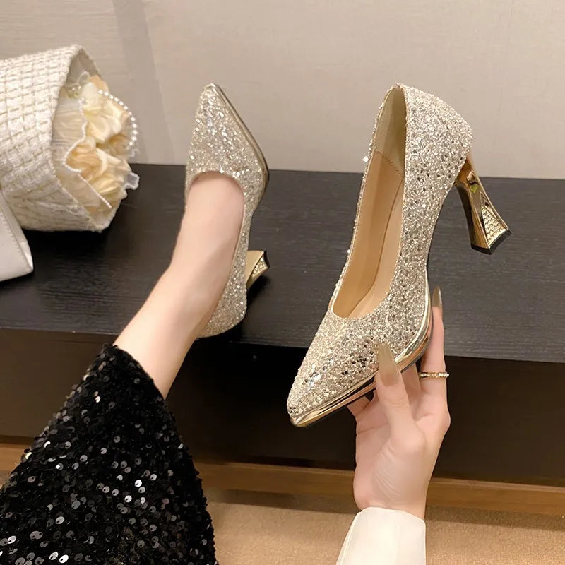 Elysia – Escarpins Glitter à Talon Carré