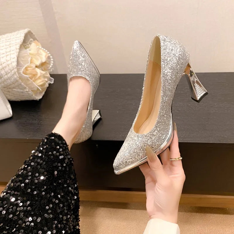 Elysia – Escarpins Glitter à Talon Carré