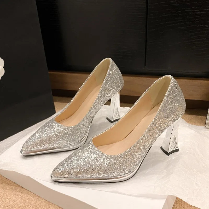 Elysia – Escarpins Glitter à Talon Carré
