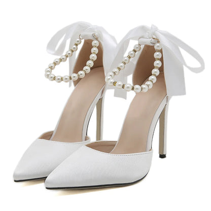 Perla – Escarpins à bride perles et ruban satiné