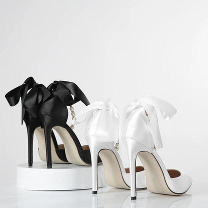 Perla – Escarpins à bride perles et ruban satiné