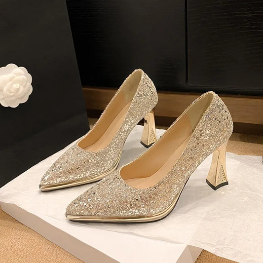 Elysia – Escarpins Glitter à Talon Carré